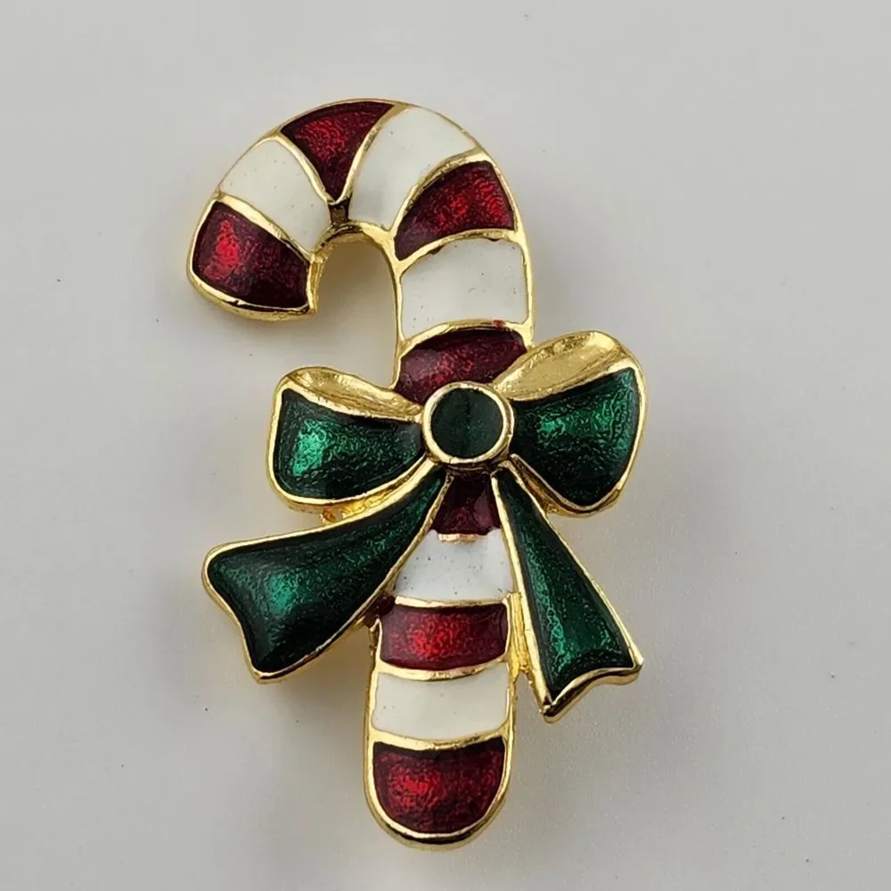 Vintage‎ Enamel Candy Cane Brooch